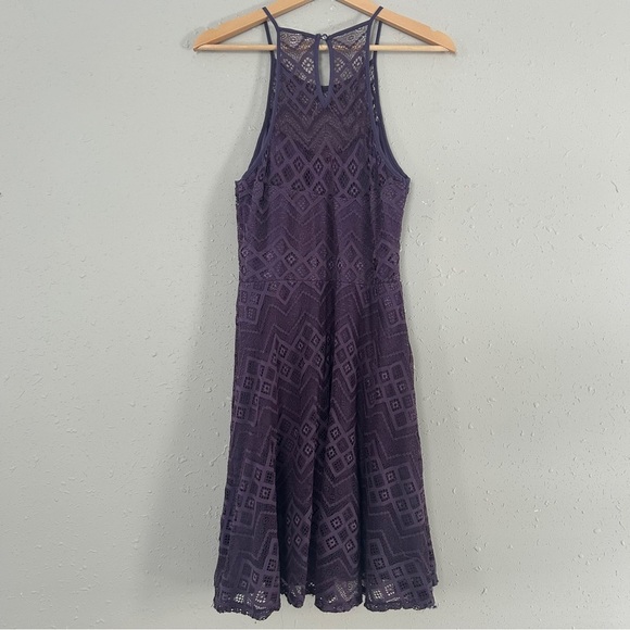 Miami Purple Lace Mini Dress Formal Stretch Comfy Wedding Guest Party Medium - Picture 1 of 5